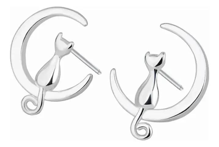 AROS DE PLATA 925 CON DISEÑO DE GATO Y PERRO - 1