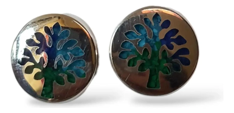 AROS DE PLATA 950 CON DISEÑO ARBOL DE LA VIDA MULTICOLOR - 1