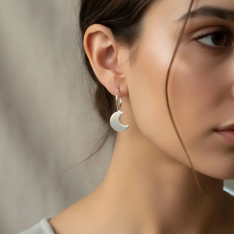 AROS DE ARGOLLA CON COLGANTES EN PLATA 925 DE DISEÑO ELEGANTE - 1
