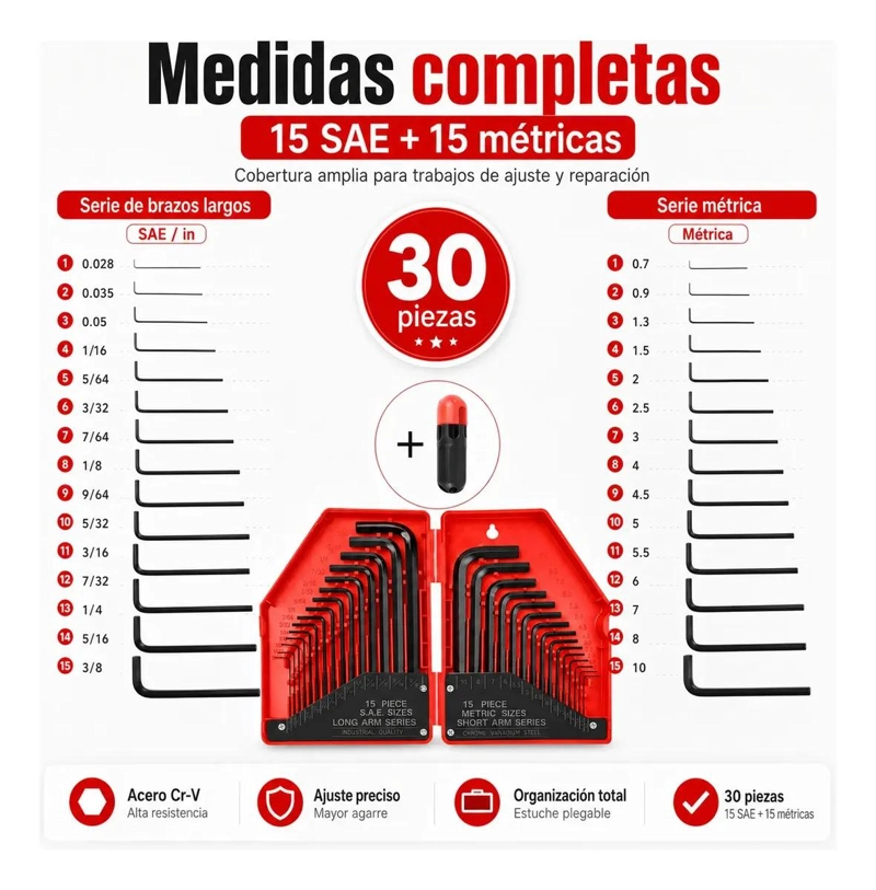 SET DE 30 LLAVES ALLEN HEXAGONALES PARA MANTENIMIENTO - 3