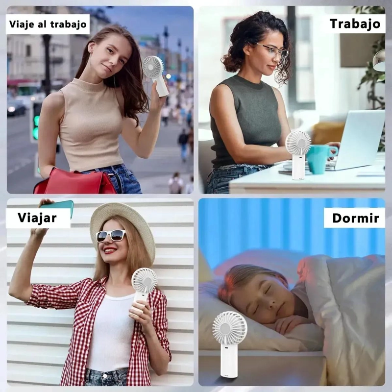 VENTILADOR PORTATIL DE MANO CON 3 VELOCIDADES Y LINTERNA - 3