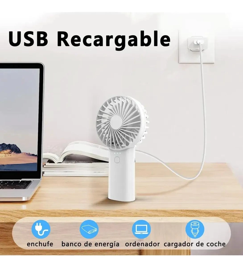 VENTILADOR PORTATIL DE MANO CON 3 VELOCIDADES Y LINTERNA - 5