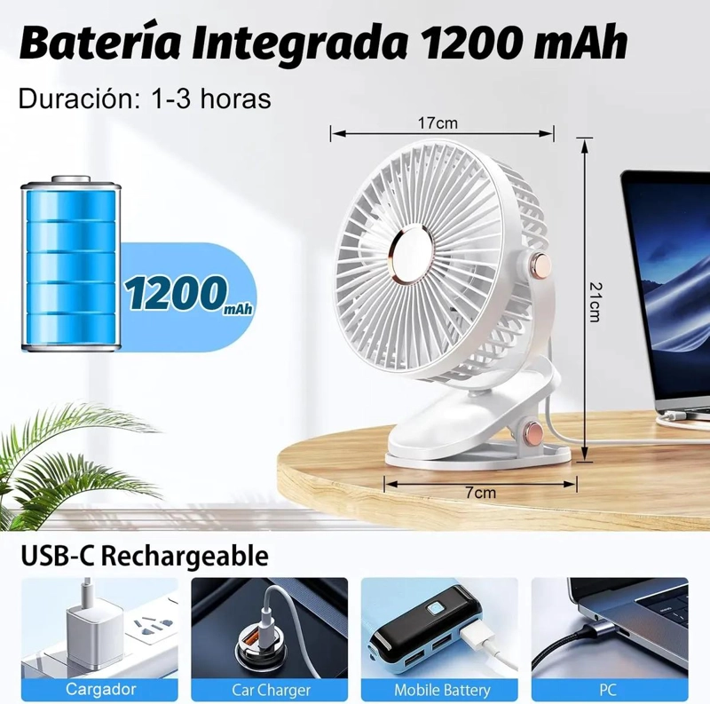 VENTILADOR PORTATIL CON CLIP Y LUCES LED 5 VELOCIDADES - 2