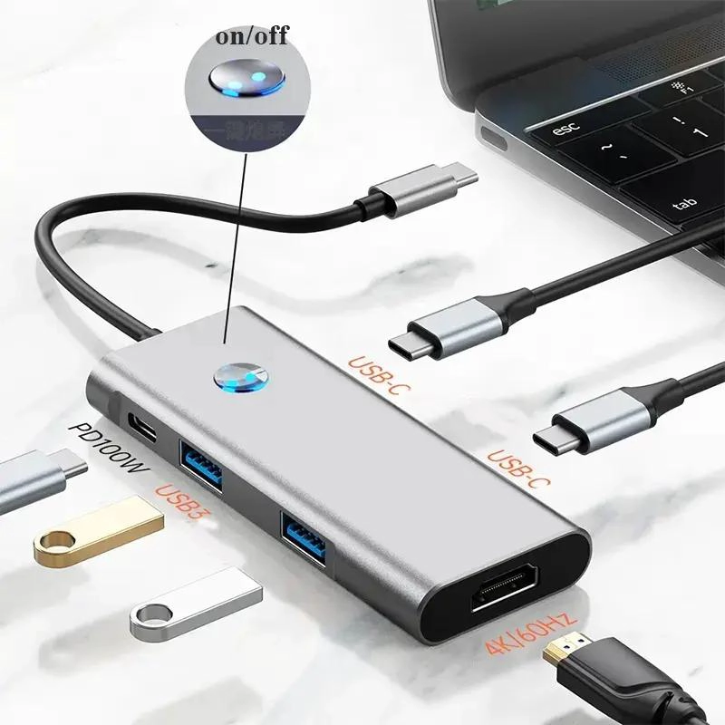 HUB ADAPTADOR USB TIPO C 7 EN 1 CON HDMI 4K Y PUERTOS USB - 3