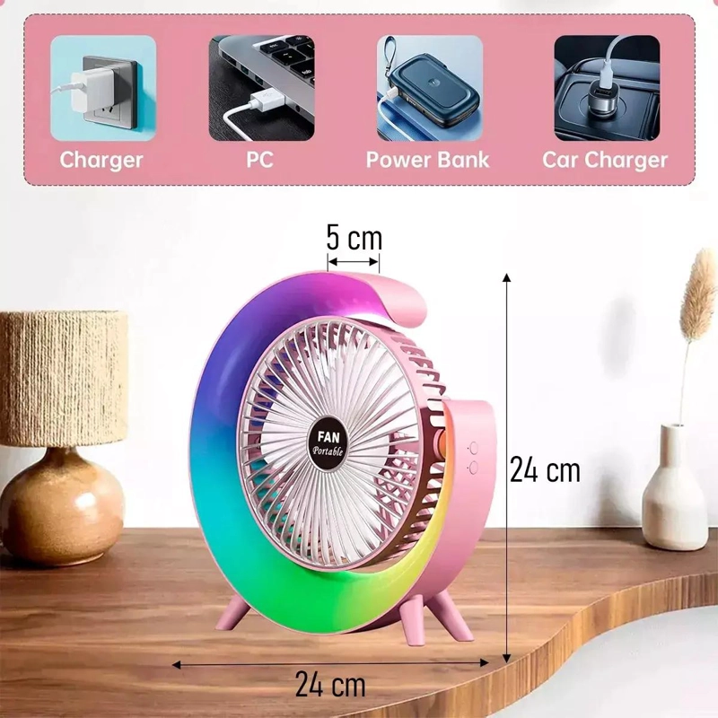 VENTILADOR DE ESCRITORIO USB PORTATIL CON ILUMINACION LED - 1