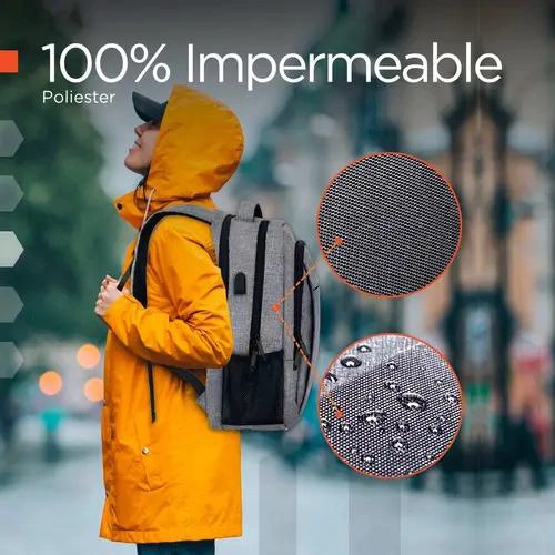MOCHILA IMPERMEABLE ANTIRROBO PARA NOTEBOOK COLOR GRIS - 1