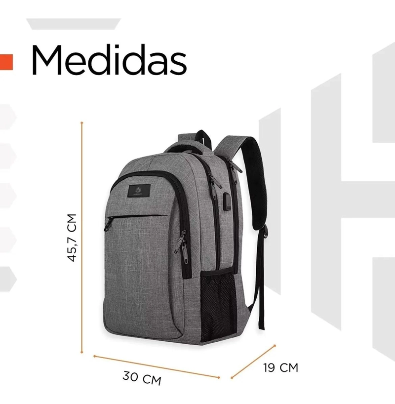 MOCHILA IMPERMEABLE ANTIRROBO PARA NOTEBOOK COLOR GRIS - 3