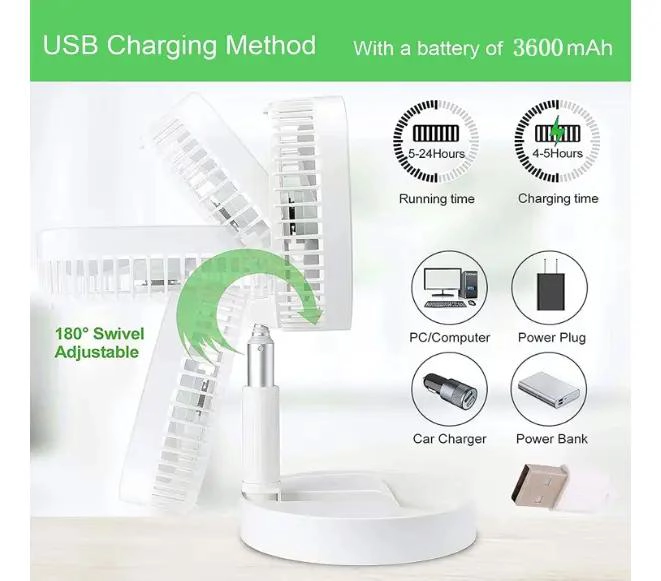 VENTILADOR PLEGABLE PORTATIL USB RECARGABLE 3 VELOCIDADES - 2