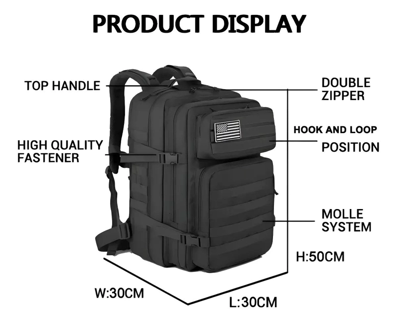 MOCHILA TACTICA 50L IMPERMEABLE PARA CAMPING Y SENDERISMO - 3