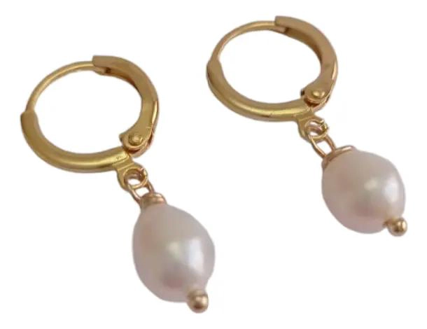 AROS DE ARGOLLA CON PERLA DE RIO CHAPADOS EN ORO 18K - 1