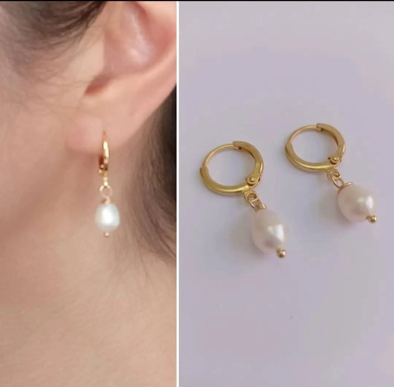 AROS DE ARGOLLA CON PERLA DE RIO CHAPADOS EN ORO 18K - 4