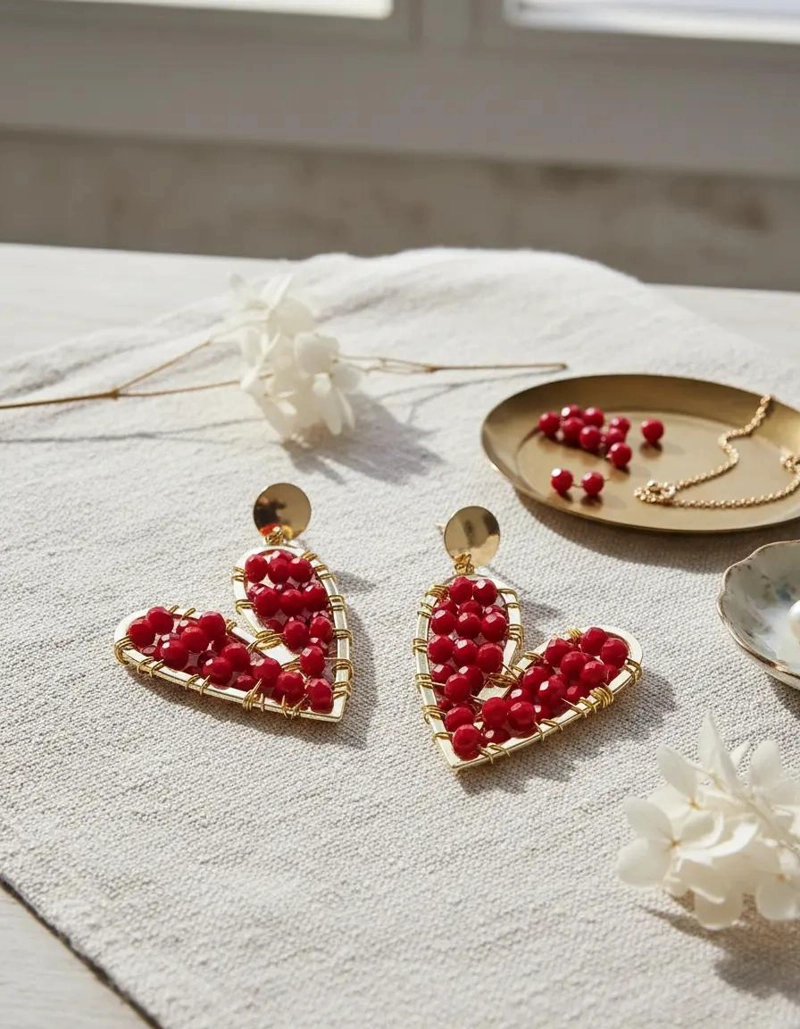 AROS MAXI CORAZONES CON PIEDRAS VERDES Y FUCSIA - 1
