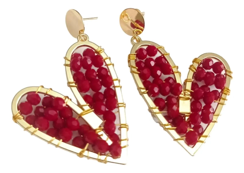 AROS MAXI CORAZONES CON PIEDRAS VERDES Y FUCSIA - 2