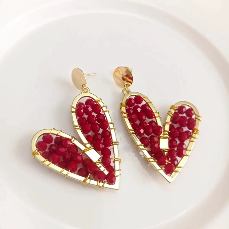 AROS MAXI CORAZONES CON PIEDRAS VERDES Y FUCSIA - 3