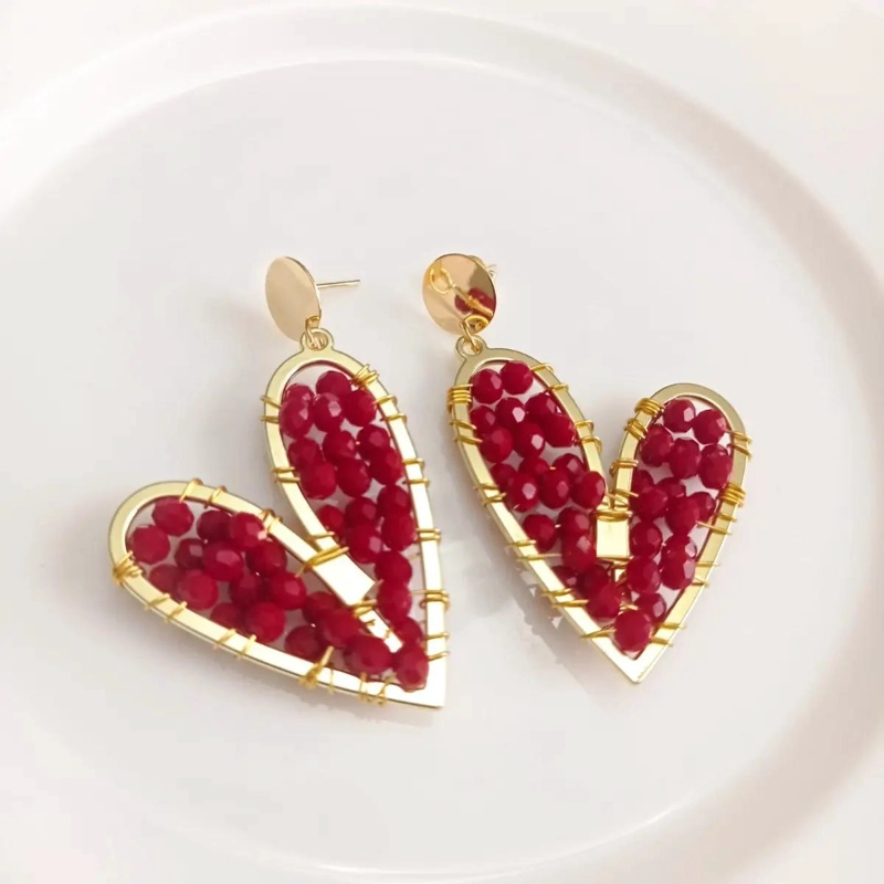 AROS MAXI CORAZONES CON PIEDRAS VERDES Y FUCSIA - 4