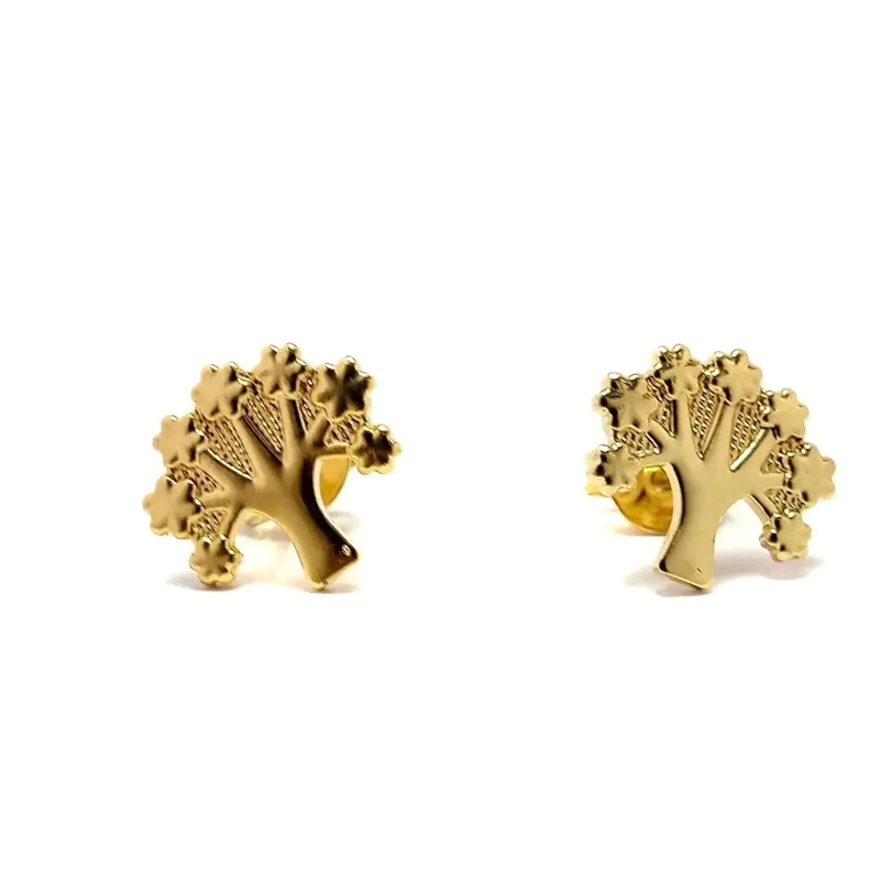 AROS ENCHAPADOS EN ORO 18K CON DISEÑO ARBOL DE LA VIDA - 1