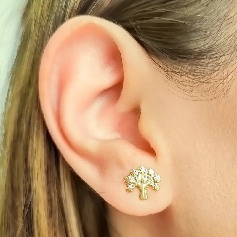 AROS ENCHAPADOS EN ORO 18K CON DISEÑO ARBOL DE LA VIDA - 3