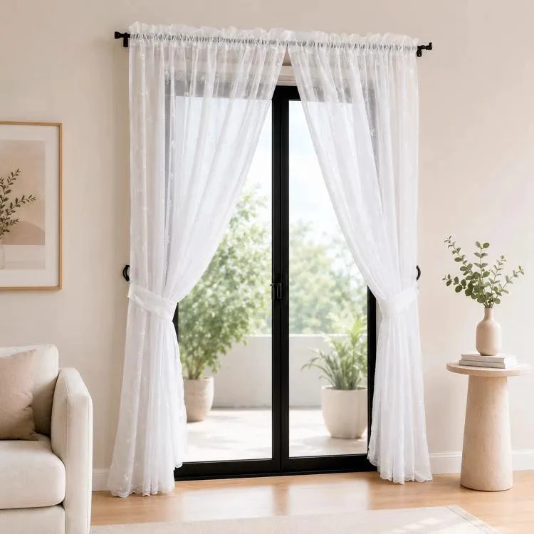 SET DE CORTINAS DE VELO LISO CON CINTA PANAL DE 4 PIEZAS - 1