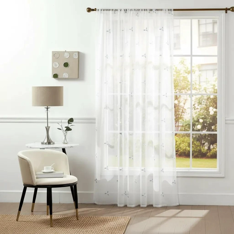 VISILLO BORDADO FLORAL TRANSLUCIDO 140X230 CM PARA VENTANAS - 1