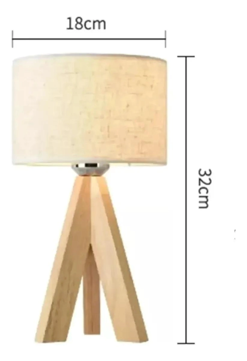 LAMPARA DE NOCHE MODERNA CON BASE DE MADERA Y PANTALLA DE TELA - 2