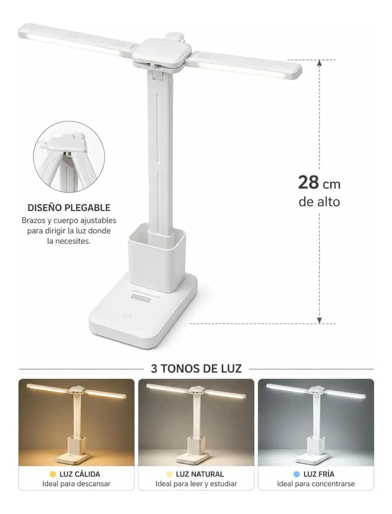 LAMPARA DE ESCRITORIO TACTIL RECARGABLE USB TIPO C - 6