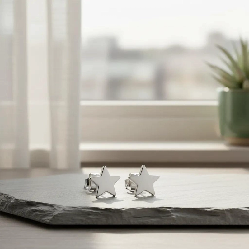 ZARCILLOS MINIMALISTAS ESTRELLA EN PLATA 925 HIPOALERGE NICOS - 2