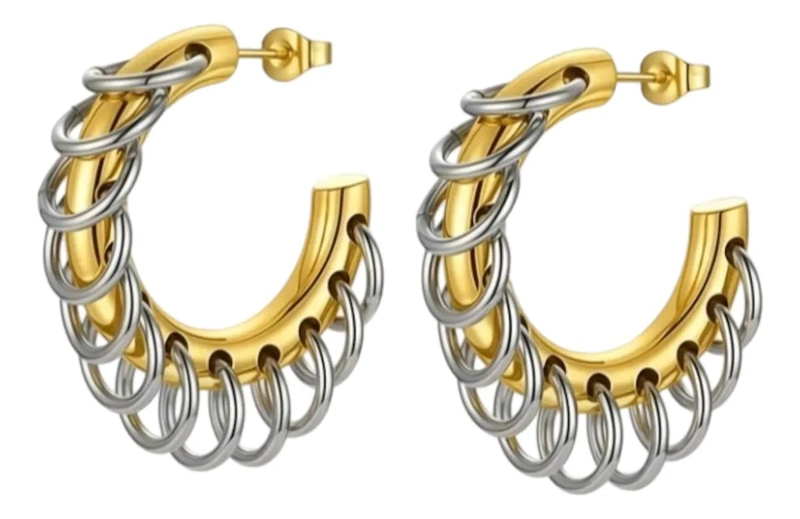 AROS MAXI ARGOLLAS DE ACERO LAMINADO EN ORO 18K - 1