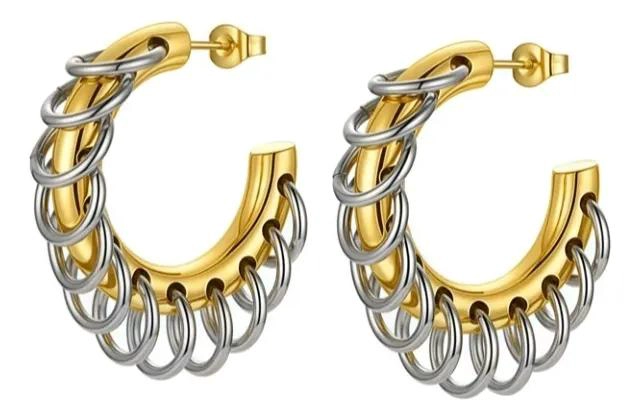 AROS MAXI ARGOLLAS DE ACERO LAMINADO EN ORO 18K - 2