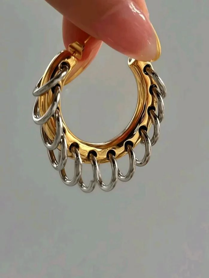 AROS MAXI ARGOLLAS DE ACERO LAMINADO EN ORO 18K - 3