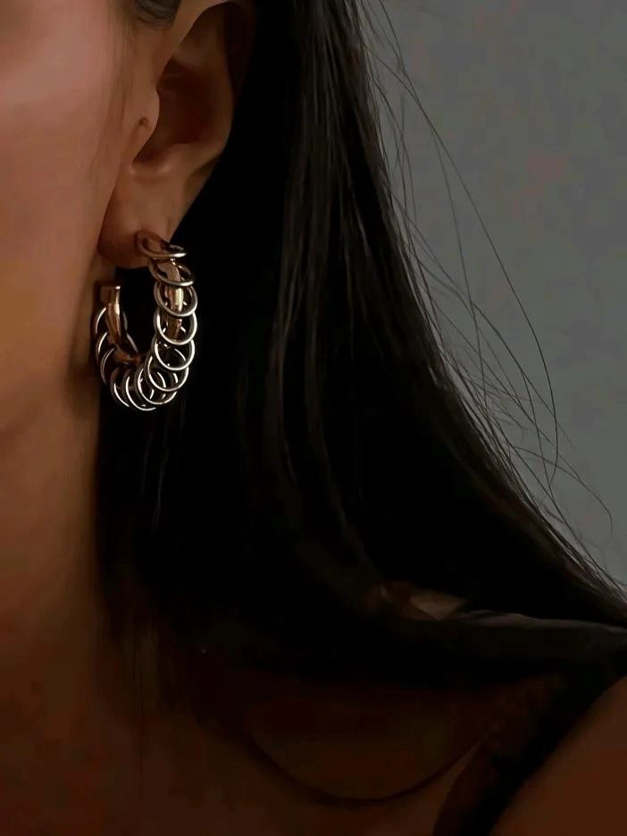 AROS MAXI ARGOLLAS DE ACERO LAMINADO EN ORO 18K - 5