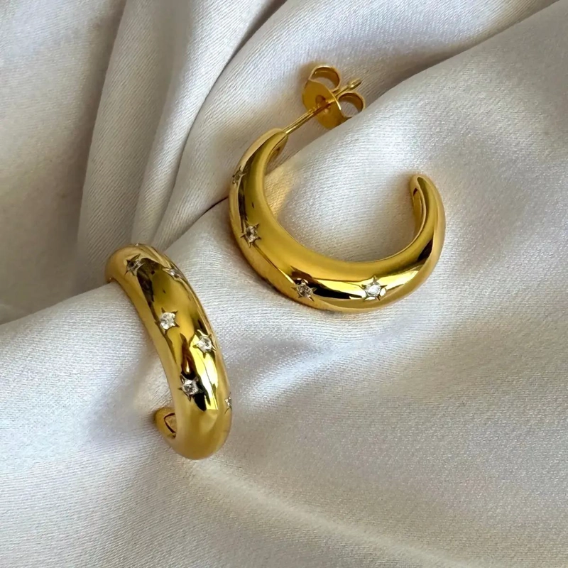 ARGOLLAS DORADAS GRUESAS DE PLATA 925 CON BAÑO DE ORO - 1
