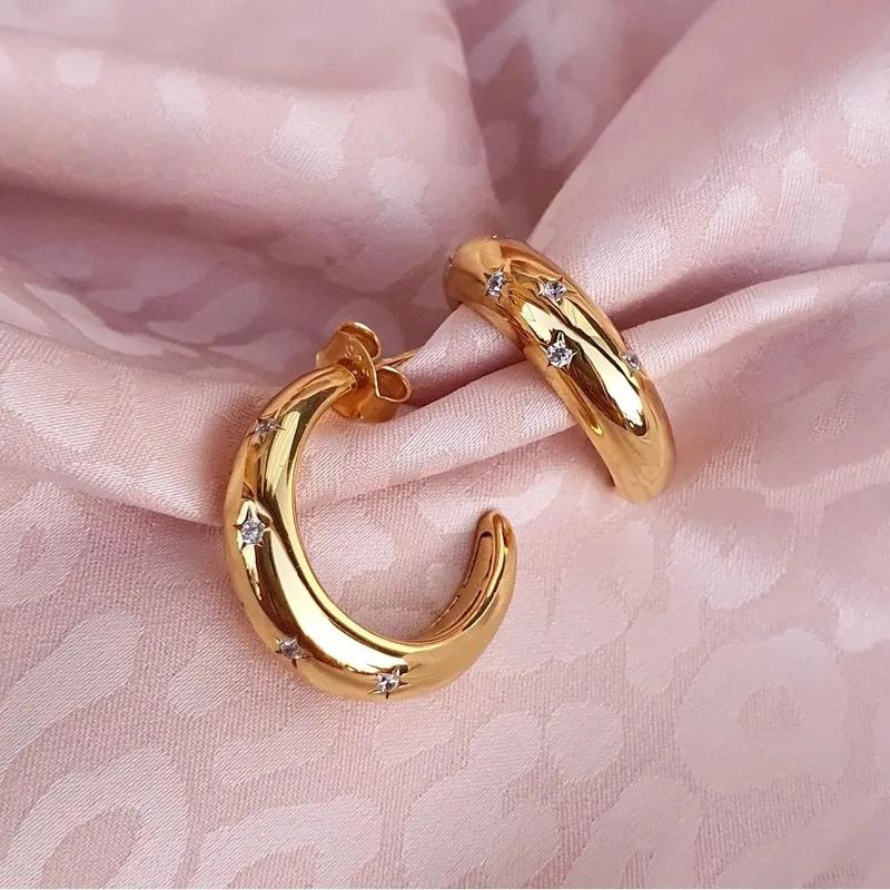 ARGOLLAS DORADAS GRUESAS DE PLATA 925 CON BAÑO DE ORO - 3
