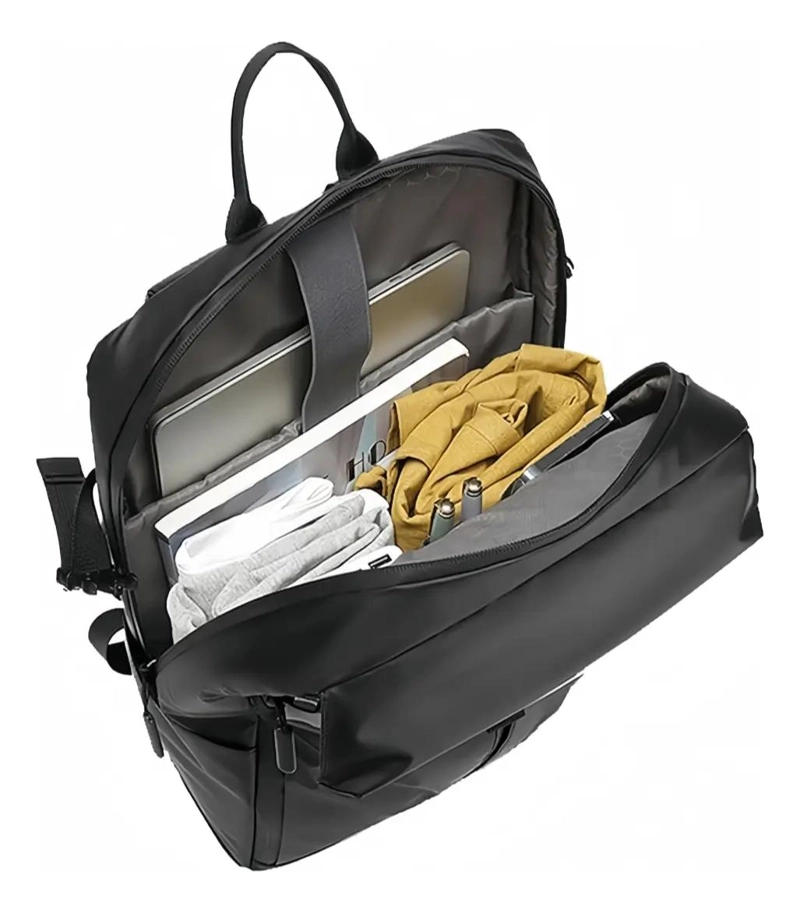 MOCHILA NEGRA IMPERMEABLE EXPANDIBLE PARA VIAJES Y DEPORTES - 2