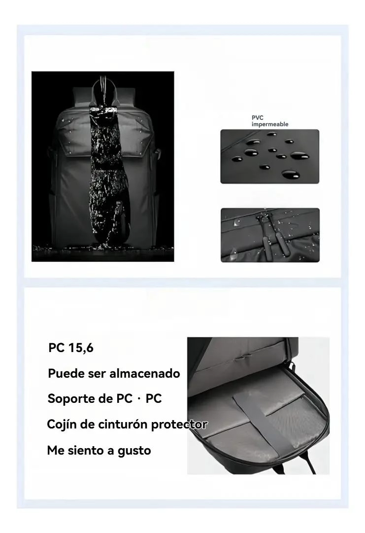 MOCHILA NEGRA IMPERMEABLE EXPANDIBLE PARA VIAJES Y DEPORTES - 3