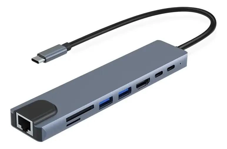 HUB ADAPTADOR USB TIPO C 8 EN 1 CON HDMI Y ETHERNET - 2