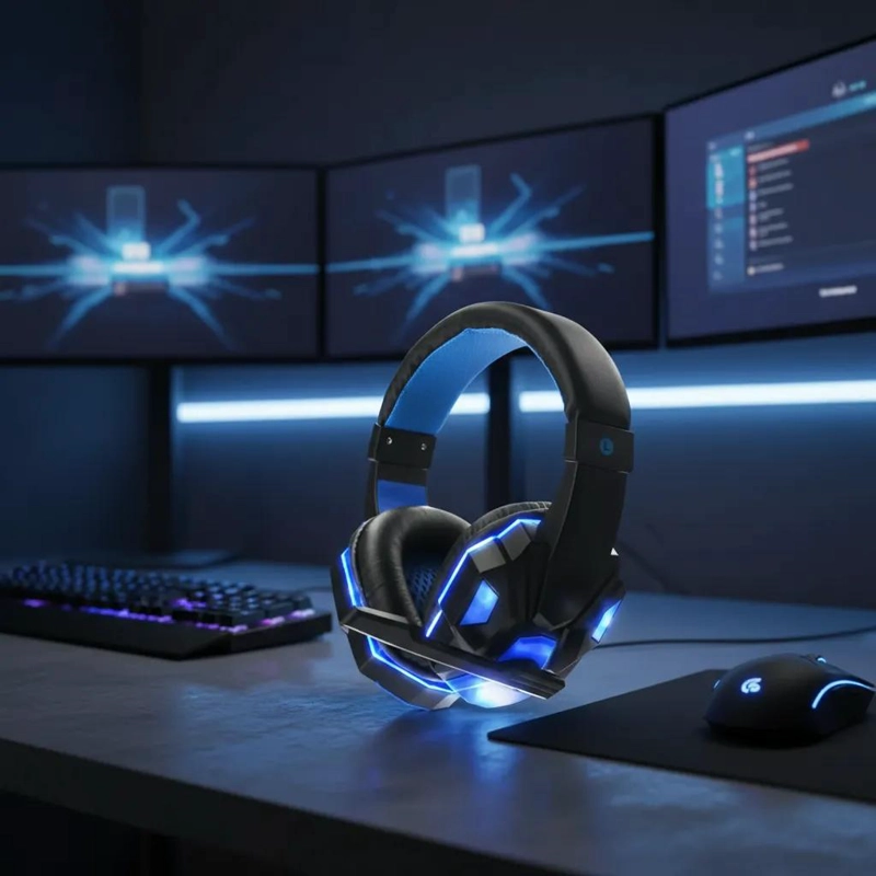 AUDIFONOS GAMER CON MICROFONO ILUMINACION LED DISEÑO COMODO - 10