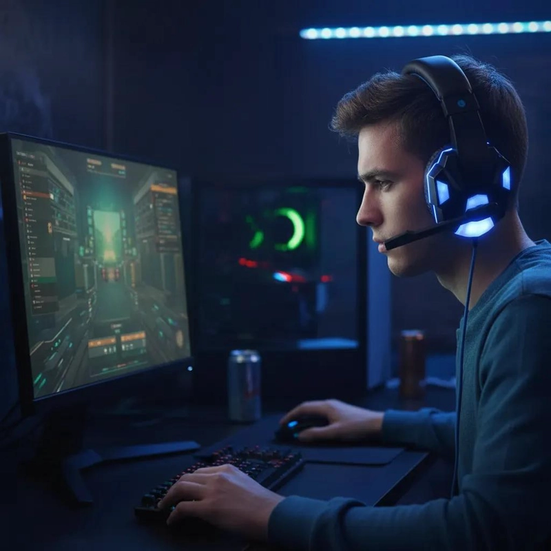 AUDIFONOS GAMER CON MICROFONO ILUMINACION LED DISEÑO COMODO - 6