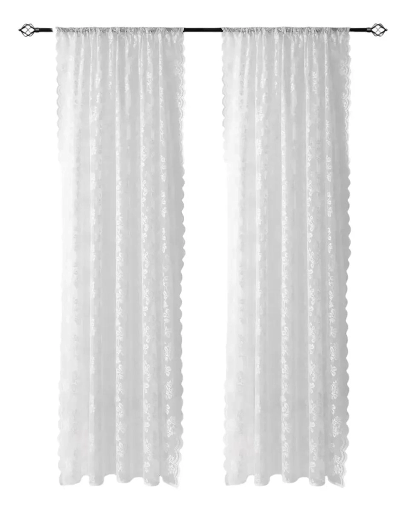 VISILLO DE ENCAJE CON PASA TUBO 100X200CM EN COLOR BLANCO - 1