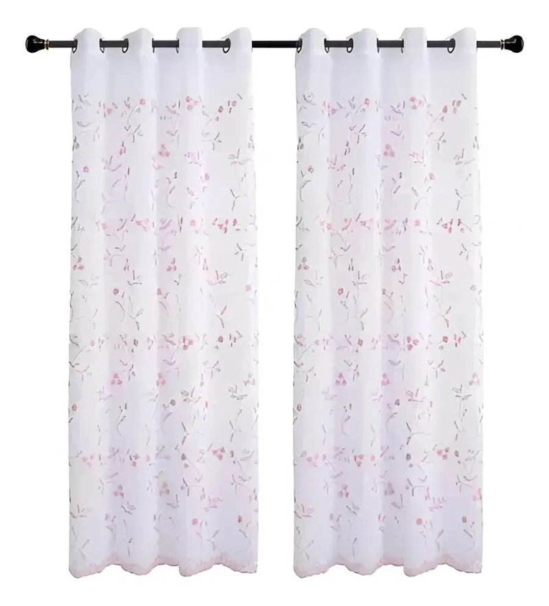 CORTINAS SEMITRANSPARENTES DE LINO BORDADO 140X220 CM COLOR PALO ROSA - 1