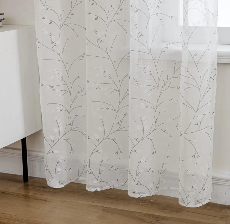 VISILLO DE LINO ESTAMPADO EN COLOR BLANCO CON DISEÑO FLORAL - 7