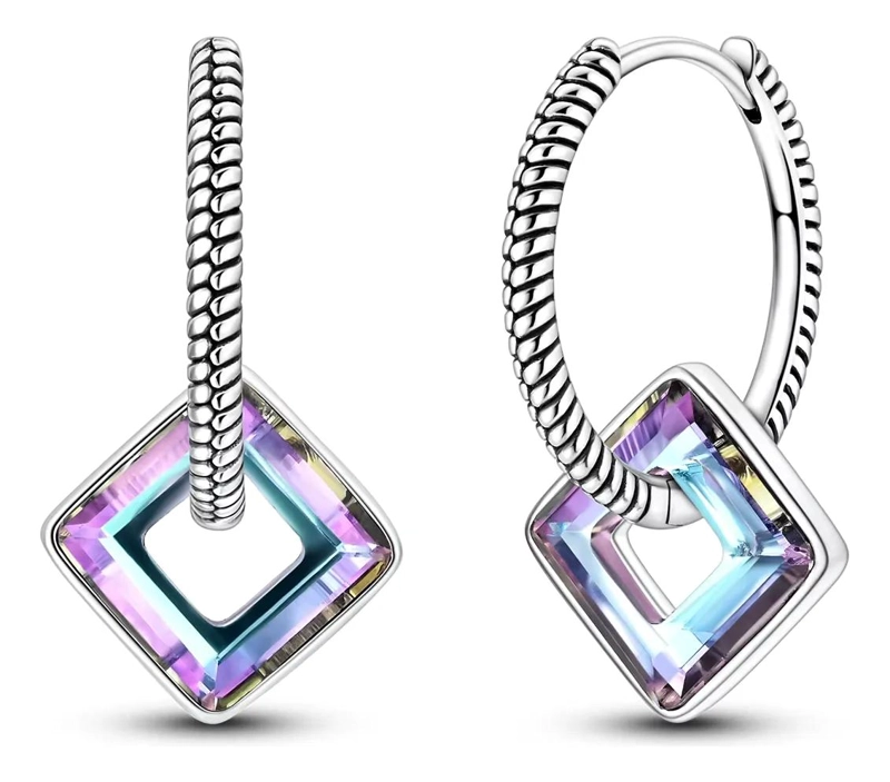 AROS DE PLATA 925 CON DISEÑO TRENZADO Y CRISTAL IRIDISCENTE - 1