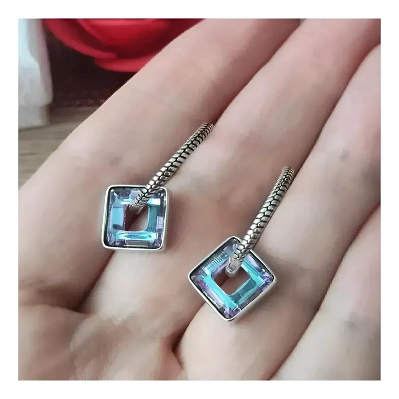 AROS DE PLATA 925 CON DISEÑO TRENZADO Y CRISTAL IRIDISCENTE - 4