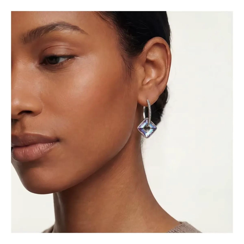 AROS DE PLATA 925 CON DISEÑO TRENZADO Y CRISTAL IRIDISCENTE - 5