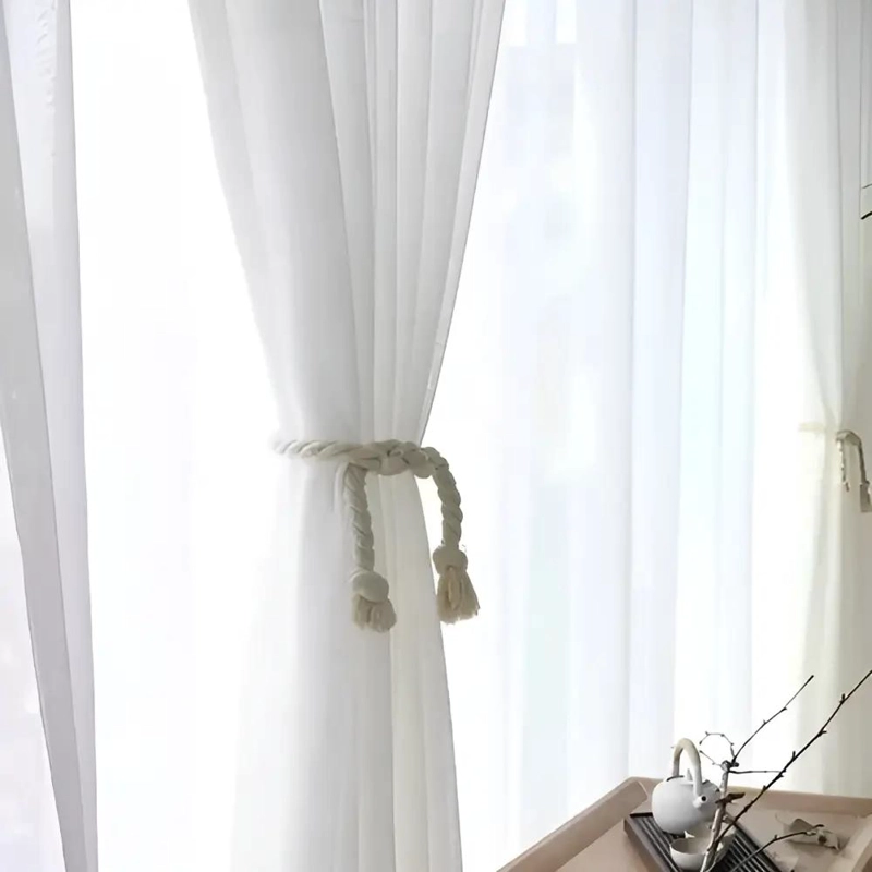 VISILLO DE LINO PALITO EN COLOR BLANCO PARA VENTANAS - 2