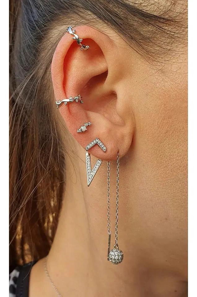 AROS DE PLATA 925 CON ACABADO EN ORO BLANCO TIPO JACKET - 2