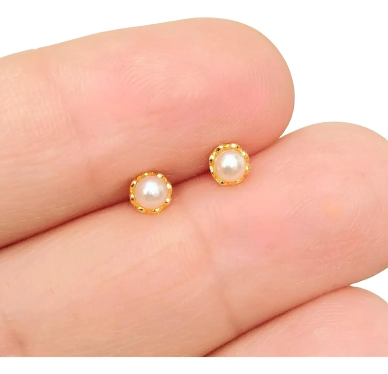 AROS DE PLATA 925 CON ENCHAPE DE ORO PARA BEBE  4 MM - 2