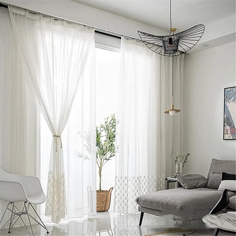 VISILLOS BLANCOS DE LINO CON BORDADO PARA VENTANAS - 6