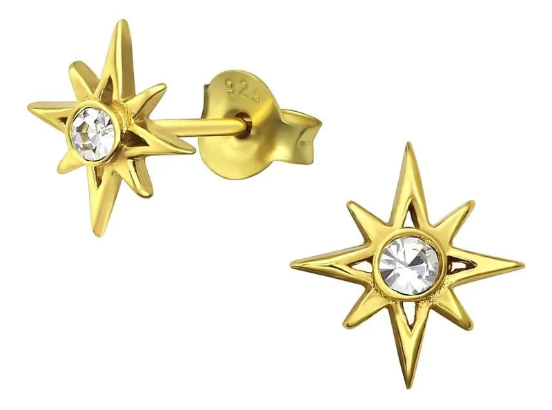 PENDIENTES ESTRELLA DORADA EN PLATA 925 CHAPADA EN ORO - 1