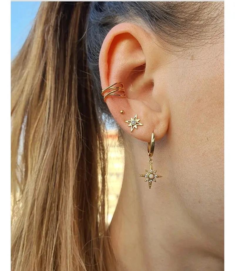 PENDIENTES ESTRELLA DORADA EN PLATA 925 CHAPADA EN ORO - 2