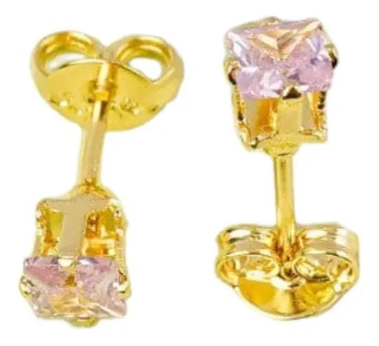 ARETE CUADRADO ROSADO EN ORO LAMINADO 18K CON CRISTALES - 1